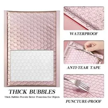 Fuxury Rose Gold Bubble Mailers 6x10 "25 Pack, Strong Adhesion Metallic Bubble Envelopes,Waterproof Padded Envelopes,Durable Padded Mailers，Super Cute Packing for Jewelry, Makeup Supplies，Bulk #0