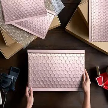 Fuxury Rose Gold Bubble Mailers 6x10 "25 Pack, Strong Adhesion Metallic Bubble Envelopes,Waterproof Padded Envelopes,Durable Padded Mailers，Super Cute Packing for Jewelry, Makeup Supplies，Bulk #0
