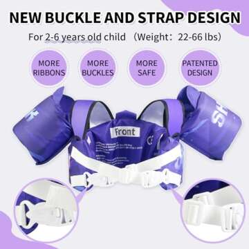 Elejolie Kid Swim Vest for Child Learn Swiming Training,Infant Safety Swim Aid Jacket for Toddler 2 3 4 5 6 Years Old,Arm Wings for Baby 22-66lbs