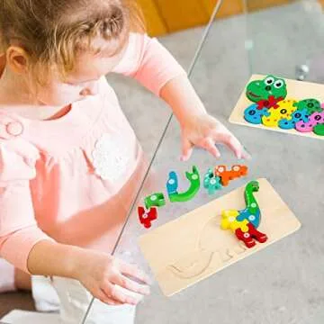 LOVESTOWN Wooden Toddler Puzzles, 2PCS Animal Puzzles Montessori Toys Small Snake Dinosaur Jigsaws for Kids Ages 3 4 5 6