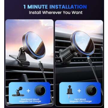 Mag-Safe Car Mount Charger 15W Magnetic Wireless Car Charger for iPhone 16 Accessories Magnetic Phon...