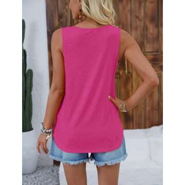 Halife Women's Summer V Neck Tank Top Loose Casual Half Zip Shirts Hot Pink Sleeveless Tops Small