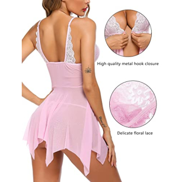 Avidlove Women Lace V Neck Babydoll Chemise in Pink