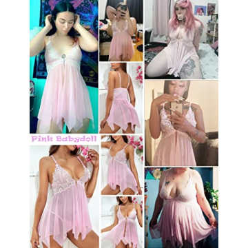 Avidlove Women Lace V Neck Babydoll Chemise in Pink