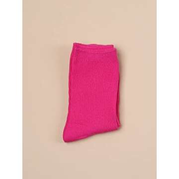 SHENHE Women's Ribbed Knit Cushioned Athletic Running Mid Calf Crew Socks Hot Pink One Size