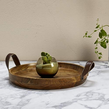 Mason Craft Acacia Wood 16" Round Serve Tray with Handles