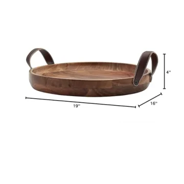 Mason Craft Acacia Wood 16" Round Serve Tray with Handles