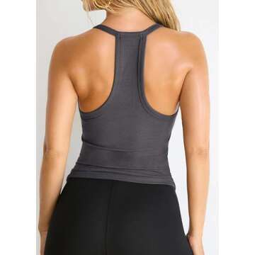 iGENJUN Workout Tops for Women Racerback Tank Tops Yoga Gym Ribbed Sleeveless Shirts Clothes,S,Gray
