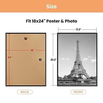 upsimples 18x24 Picture Frame Black 3 Pack, Scratch-Proof Poster Frames 18 x 24 for Photo Gallery - Slide-In Strips, Horizontal or Vertical Wall Mounting