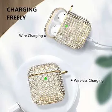 Case for Airpods 2/1, Filoto Bling Crystal PC AirPod 1st/2nd Generation Case Cover for Women Girls, Cute Air Pod Hard Protective Accessories with Lobster Clasp Keychain for Apple Airpods (Gold)