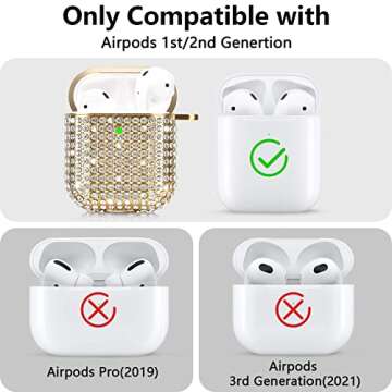 Case for Airpods 2/1, Filoto Bling Crystal PC AirPod 1st/2nd Generation Case Cover for Women Girls, Cute Air Pod Hard Protective Accessories with Lobster Clasp Keychain for Apple Airpods (Gold)