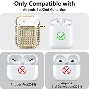 Case for Airpods 2/1, Filoto Bling Crystal PC AirPod 1st/2nd Generation Case Cover for Women Girls, Cute Air Pod Hard Protective Accessories with Lobster Clasp Keychain for Apple Airpods (Gold)