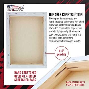 U.S. Art Supply 12 x 16 inch Gallery Depth 1-1/2" Profile Stretched Canvas, 3-Pack - 12-Ounce Acrylic Gesso Triple Primed, Professional Artist Quality, 100% Cotton - Acrylic Pouring, Oil Painting