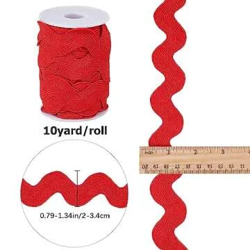 GORGECRAFT 0.78 inch-1.33 inch/20mm-34mm 10 Yards Christmas Red Rick Rack Ribbon RIC Rac Ribbon Wave...