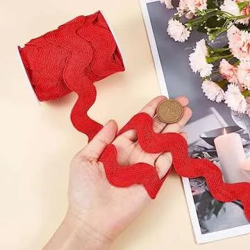 GORGECRAFT 0.78 inch-1.33 inch/20mm-34mm 10 Yards Christmas Red Rick Rack Ribbon RIC Rac Ribbon Wave Sewing Bending Fringe Trim Woven Braided Fabric Lace Zig Zag Trim for DIY Crafts Dress Wrapping