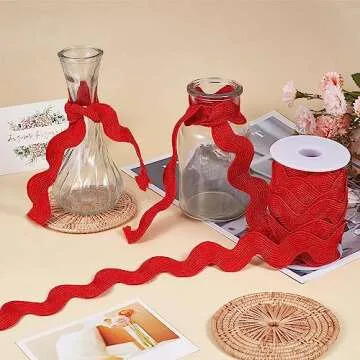 GORGECRAFT 0.78 inch-1.33 inch/20mm-34mm 10 Yards Christmas Red Rick Rack Ribbon RIC Rac Ribbon Wave Sewing Bending Fringe Trim Woven Braided Fabric Lace Zig Zag Trim for DIY Crafts Dress Wrapping