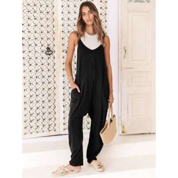 ANRABESS Women's Casual Loose Sleeveless Jumpsuits Spaghetti Strap Harem Long Pants Romper Overalls ...