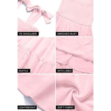 ZESICA Women's 2025 Summer Spaghetti Strap Sleeveless Square Neck Ruffle A Line Swing Mini Dress,Pink,Large