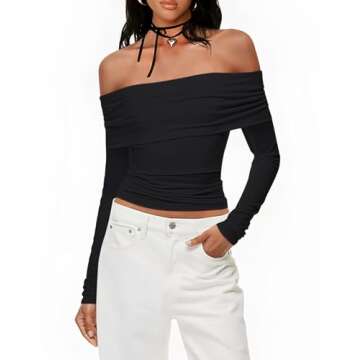 Prettywear Women's Sexy Off Shoulder Tops Going Out Nightout Shirt Black