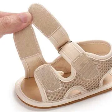 COSANKIM Infant Baby Boys Girls Summer Sandals Non Slip Soft Sole Toddler First Walker Crib Shoes(0-18 Months)(E-khaki baby shoes)