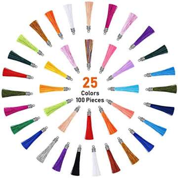 Tassels for Jewelry Making, Flasoo 100 Pieces Keychain Tassel Charms Silky Handmade Tassels Bulk for...