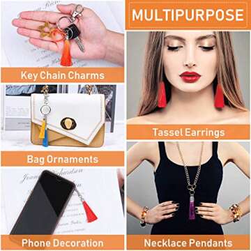 Tassels for Jewelry Making, Flasoo 100 Pieces Keychain Tassel Charms Silky Handmade Tassels Bulk for Resin DIY Crafts, Bracelets, Earrings, Keychain, Necklace