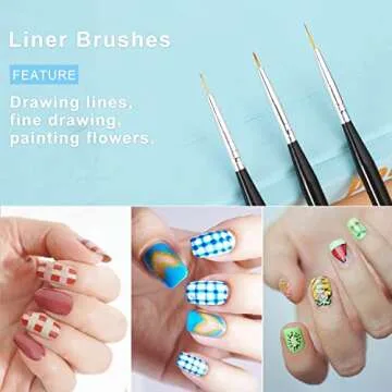 TEOYALL Nail Art Brushes, Nail Design Painting Brushes Builder Gel Brush Nail Dotting Tools Nail Fin...