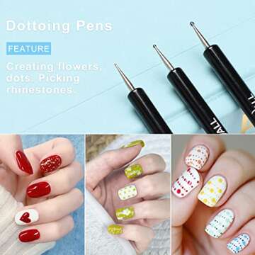 TEOYALL Nail Art Brushes, Nail Design Painting Brushes Builder Gel Brush Nail Dotting Tools Nail Fine Liner Brushes