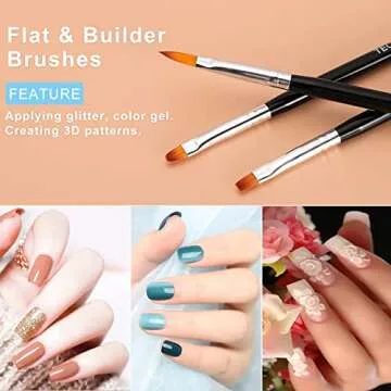 TEOYALL Nail Art Brushes, Nail Design Painting Brushes Builder Gel Brush Nail Dotting Tools Nail Fine Liner Brushes