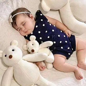 Simplee kids Baby Girl Kint Rompers Fall Sleeveless Pompoms Baby Girl Rompers 12-18 Months Little Girl Navy Overall Jumpsuit Outfit