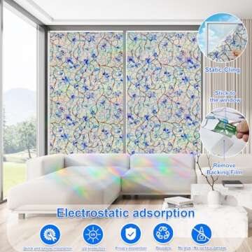 Floral Rainbow Window Privacy Film - Iridescent Nature Design for Elegant Homes