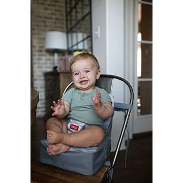 Nuby Easy Go Booster Seat - Travel Booster Seat for Babies and Toddlers - Holds Up To 50 Pounds - 9+ Months - Gray Chevron