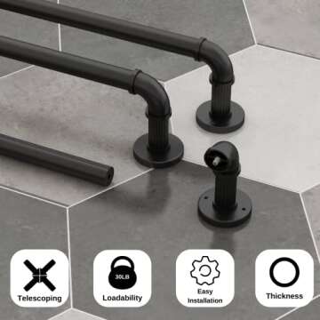 Wayolte Black Curtain Rods 72 to 144 (6-12Ft) for Window: Outdoor Curtain Rods - Industrial Curtain Rods 1Inch Pole -Rustic Wrap Around Curtain Rod Brackets - Simple rods Indoor Use - Set of 2