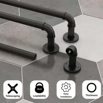 Wayolte Adjustable Black Curtain Rods 72-144 Inches