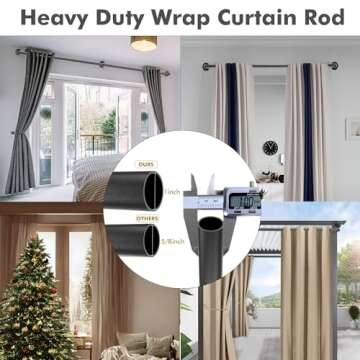 Wayolte Black Curtain Rods 72 to 144 (6-12Ft) for Window: Outdoor Curtain Rods - Industrial Curtain Rods 1Inch Pole -Rustic Wrap Around Curtain Rod Brackets - Simple rods Indoor Use - Set of 2