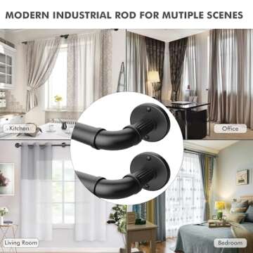 Wayolte Black Curtain Rods 72 to 144 (6-12Ft) for Window: Outdoor Curtain Rods - Industrial Curtain Rods 1Inch Pole -Rustic Wrap Around Curtain Rod Brackets - Simple rods Indoor Use - Set of 2