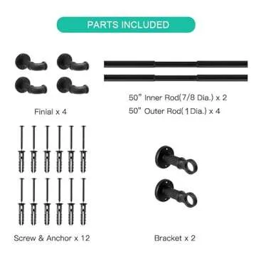 Wayolte Adjustable Black Curtain Rods 72-144 Inches
