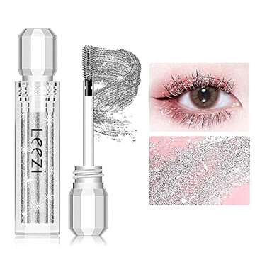 Glitter 4D Lash Mascara, Waterproof, Thickening and Lengthening, Sparkling Diamond Shining Top Coat Eyelash Mascara for Party (Silver)