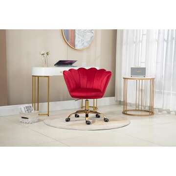 ZOBIDO Comfy Home Office Task Chair with Wheels, Cute Modern Upholstered Velvet Seashell Back Adjust...