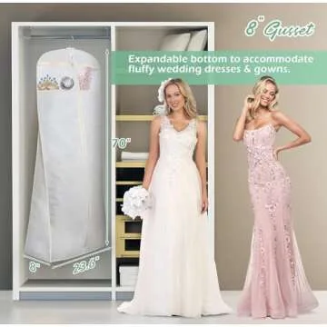 MISSLO 70" Bridal Wedding Gown Dress Garment Bag with Accessories Pouch Large Travel Garment Cover 8" Gusset (White)
