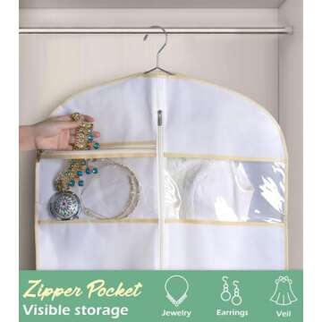 MISSLO 70" Bridal Wedding Gown Dress Garment Bag with Accessories Pouch Large Travel Garment Cover 8" Gusset (White)