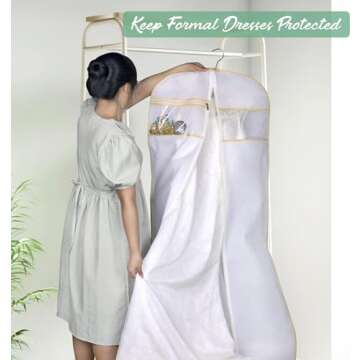 MISSLO 70" Bridal Wedding Gown Dress Garment Bag with Accessories Pouch Large Travel Garment Cover 8" Gusset (White)