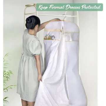 MISSLO 70" Bridal Wedding Gown Dress Garment Bag with Accessories Pouch Large Travel Garment Cover 8" Gusset (White)