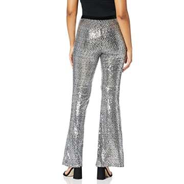 Steve Madden Apparel Women's Saturyday Night Fever Sequin Flared Pant, Silver, Medium