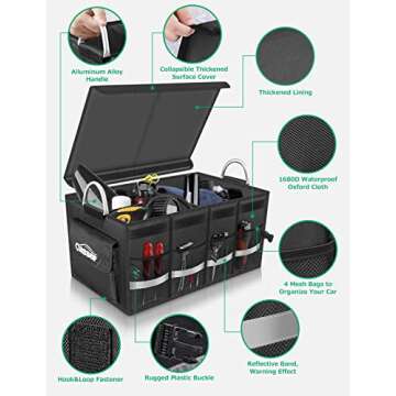 Oasser Trunk Organizer Cargo Organizer Trunk Storage Waterproof Collapsible Durable Multi Compartmen...