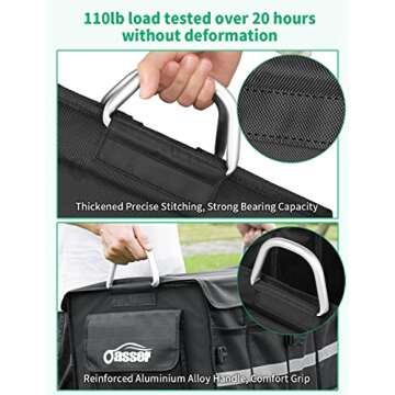 Oasser Trunk Organizer Cargo Organizer Trunk Storage Waterproof Collapsible Durable Multi Compartments with Foldable Cover Aluminium Alloy Handle Reflective Strip (Large, Black)