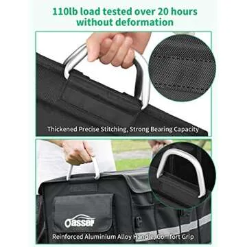 Oasser Trunk Organizer Cargo Organizer Trunk Storage Waterproof Collapsible Durable Multi Compartments with Foldable Cover Aluminium Alloy Handle Reflective Strip (Large, Black)