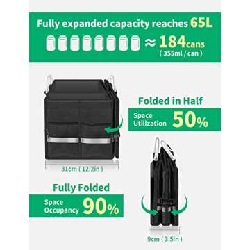 Oasser Trunk Organizer Cargo Organizer Trunk Storage Waterproof Collapsible Durable Multi Compartments with Foldable Cover Aluminium Alloy Handle Reflective Strip (Large, Black)