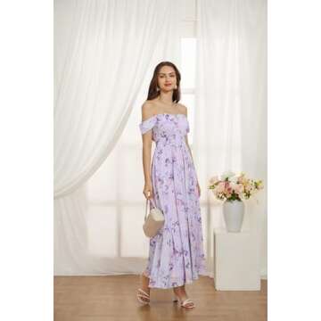 Stylish Women's Off Shoulder Floral Flowy Maxi Dress