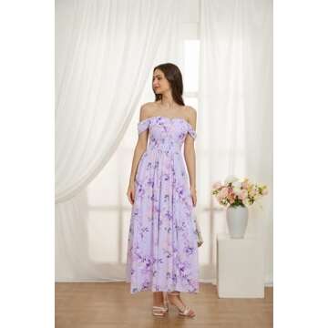 Stylish Women's Off Shoulder Floral Flowy Maxi Dress